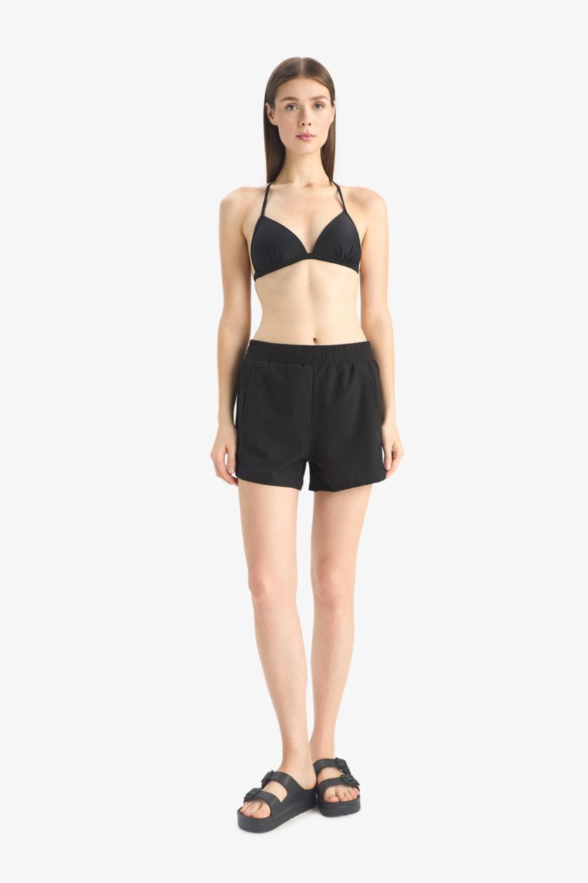 Kadın Siyah Regular Fit Deniz Şortu