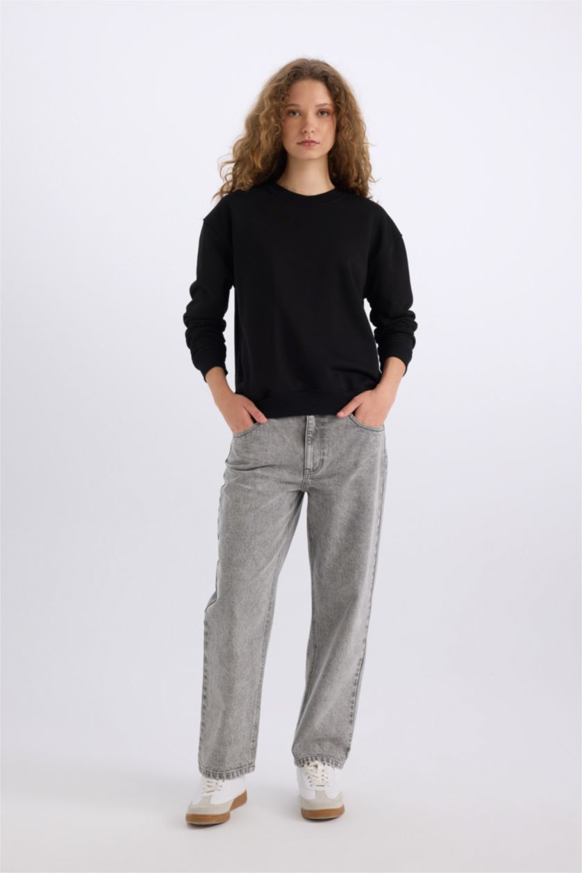Woman Black Oversize Fit Thick Sweatshirt Fabric Sweatshirt