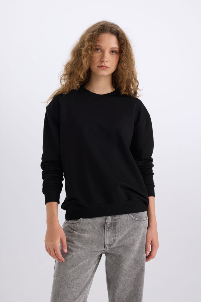 Woman Black Oversize Fit Thick Sweatshirt Fabric Sweatshirt