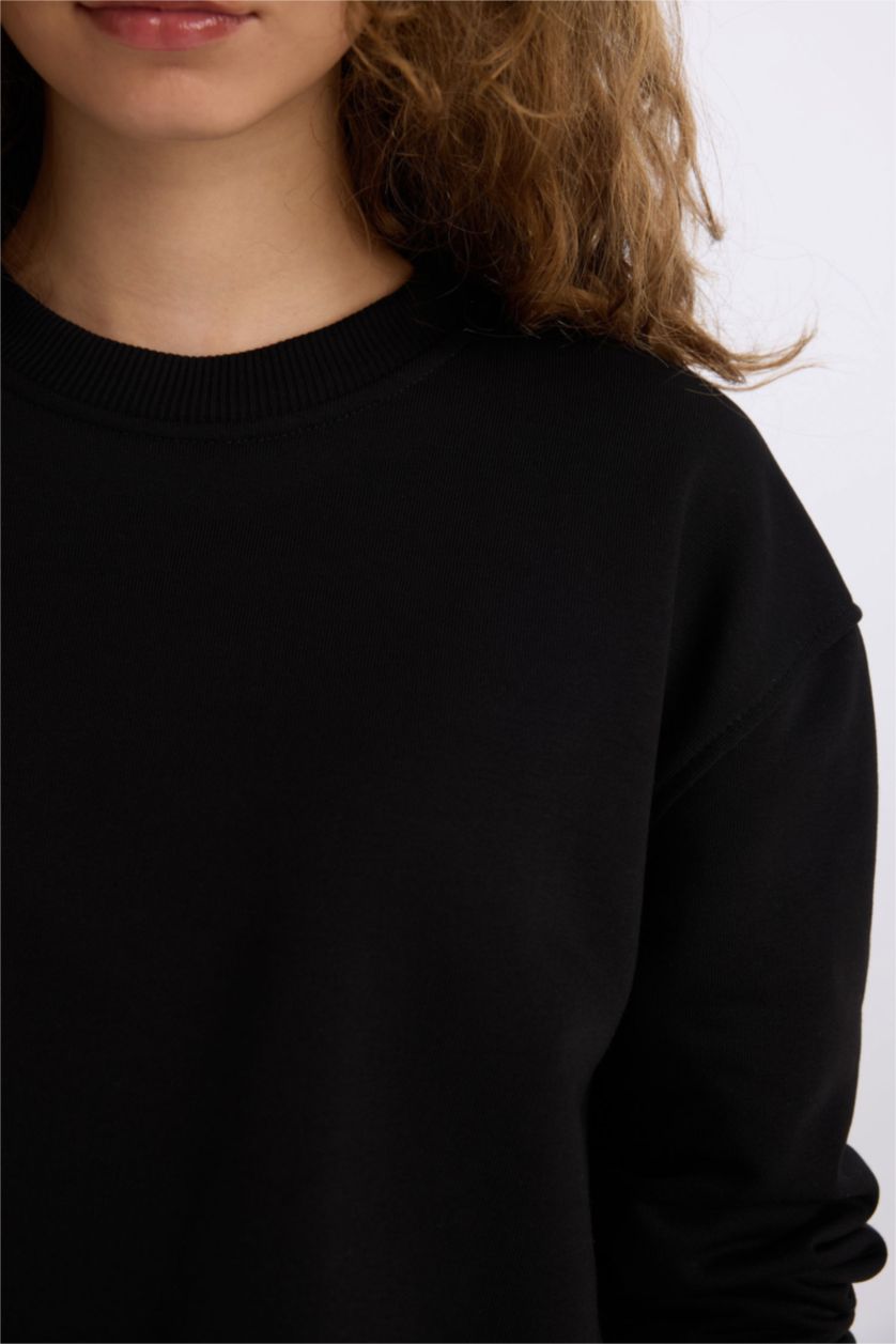 Woman Black Oversize Fit Thick Sweatshirt Fabric Sweatshirt