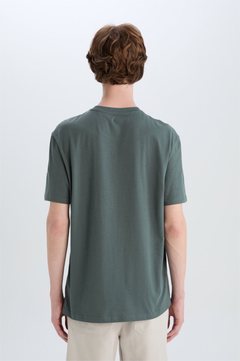 HOMME Vert T-shirt imprimé en coton à col rond Coupe régulière