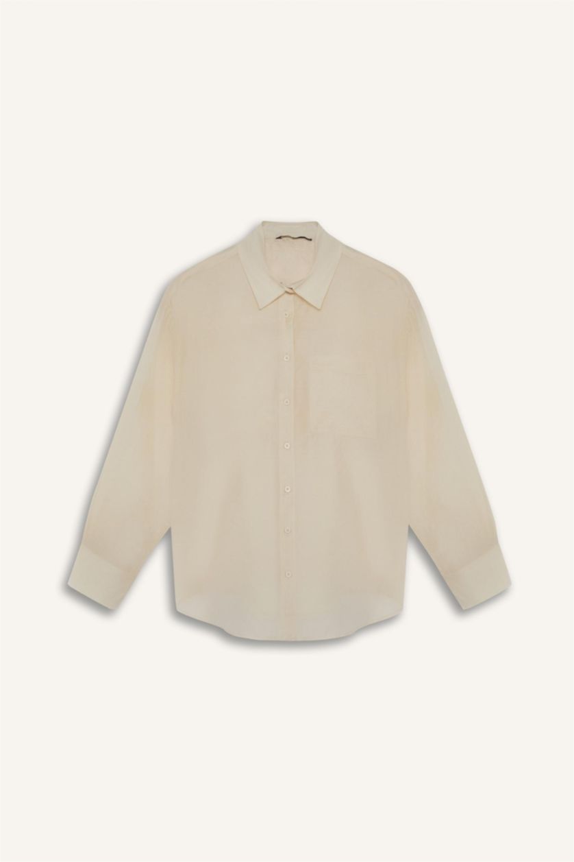 Kadın Kum Oversize Geniş Kalıp Basic Düz Modal Uzun Kollu Gömlek