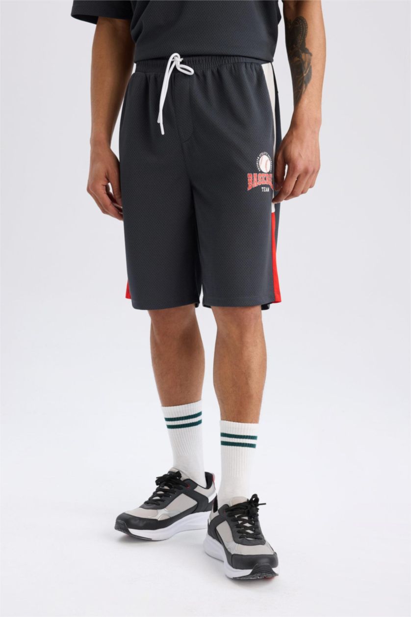 Man Anthracite DeFactoFit Standard Fit Sports Tulle Shorts