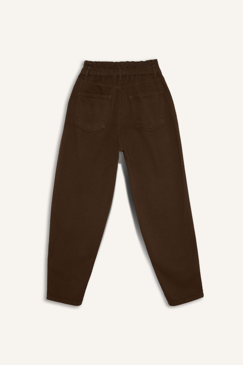 WOMAN Brown Paperbag Elastic Waist Ankle Length Jeans