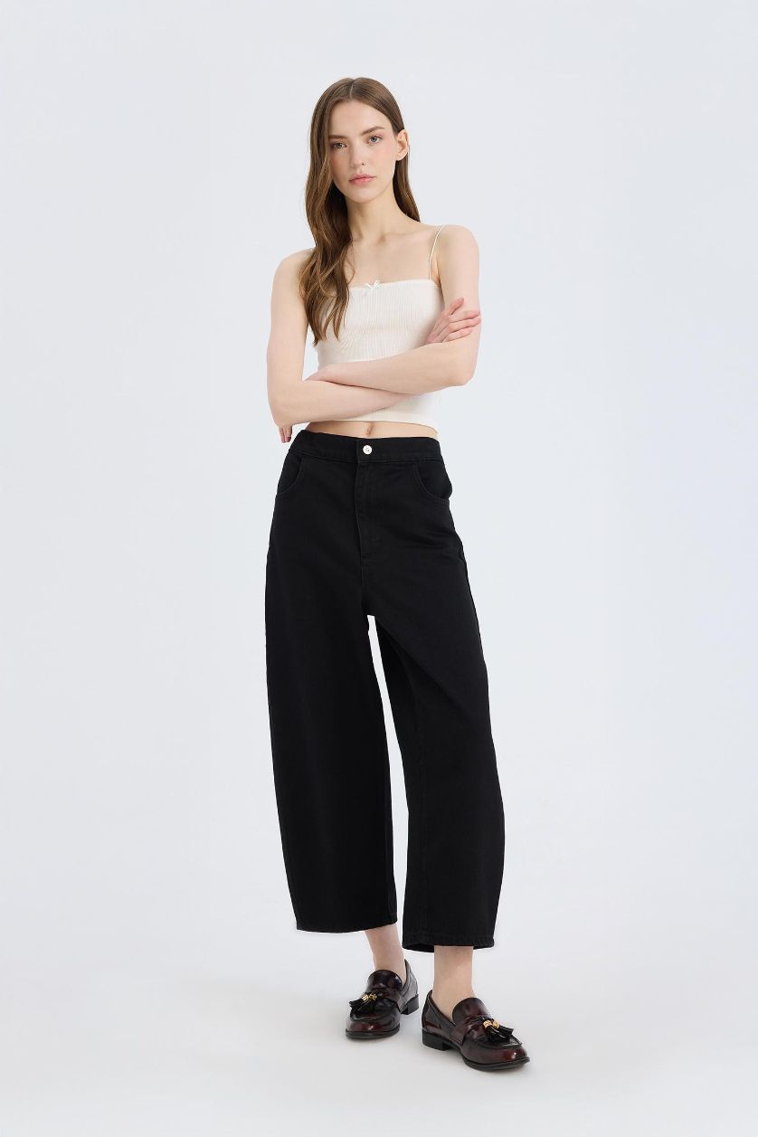 نساء أسود سروال جينز بخصر عالي