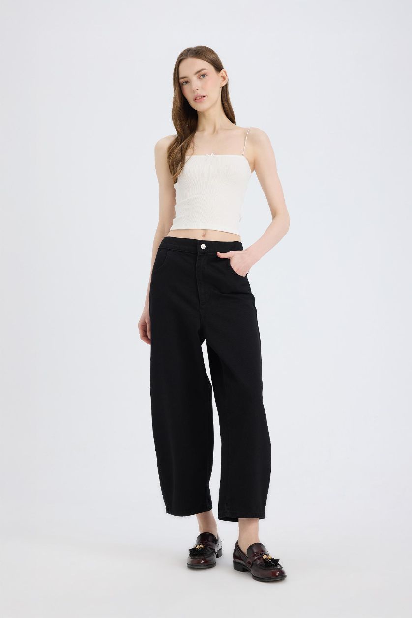 نساء أسود سروال جينز بخصر عالي