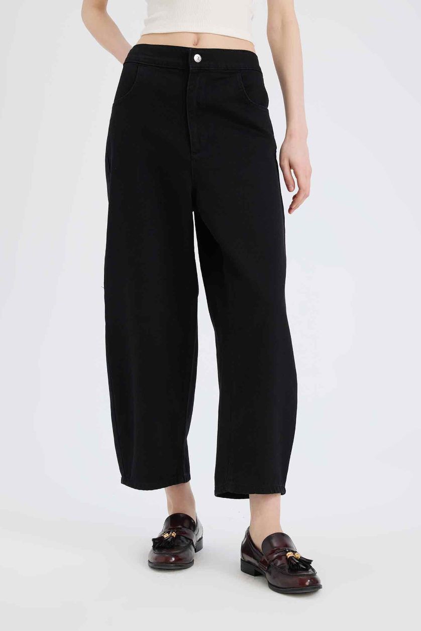 نساء أسود سروال جينز بخصر عالي