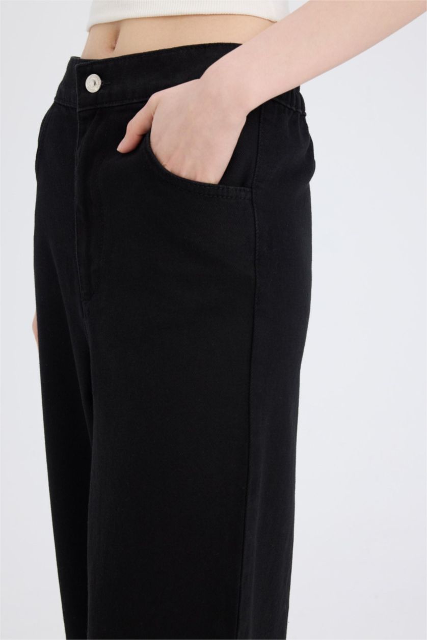 نساء أسود سروال جينز بخصر عالي