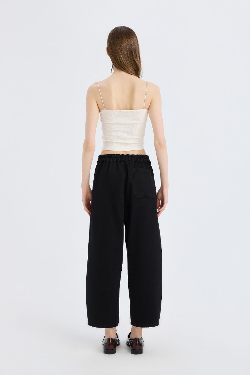 نساء أسود سروال جينز بخصر عالي