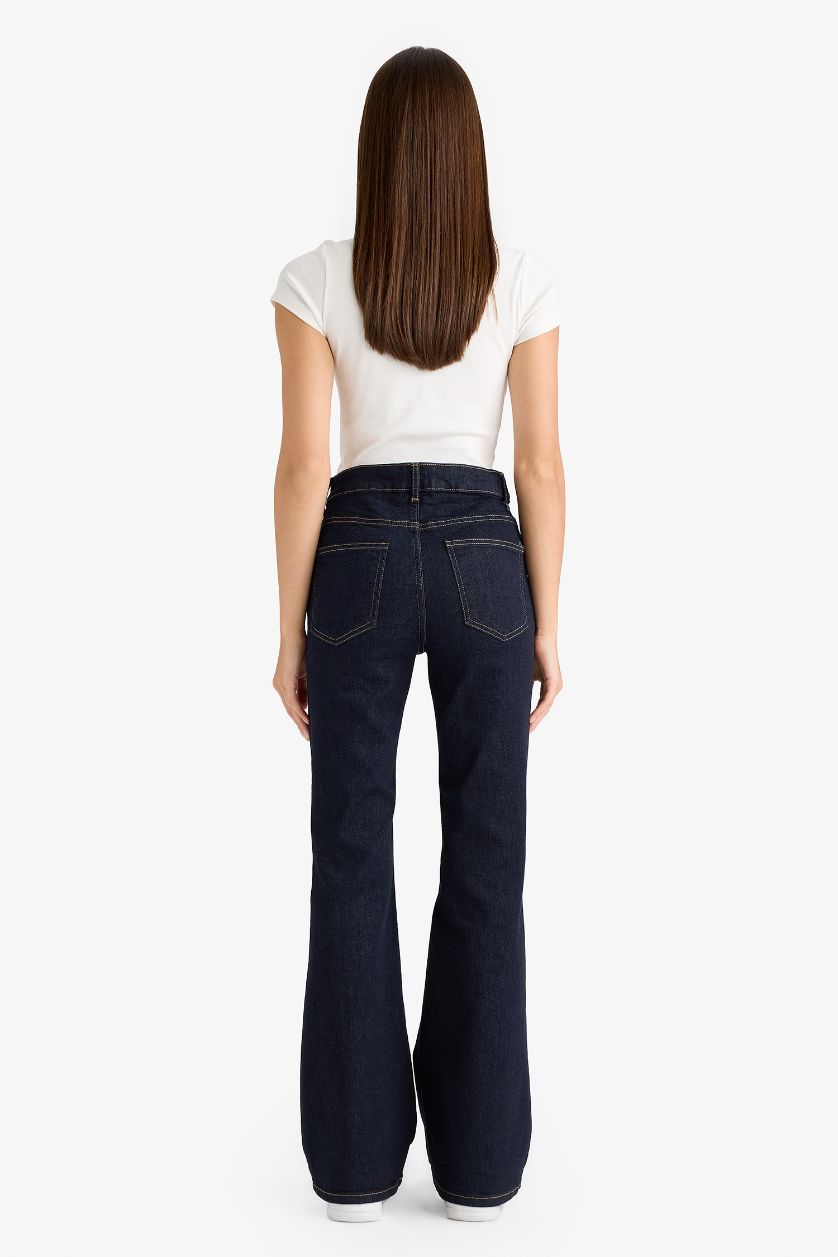 حريمي أسود أزرق بنطلون جينز ميا فلير فيت برجل واسع وخصر عادي