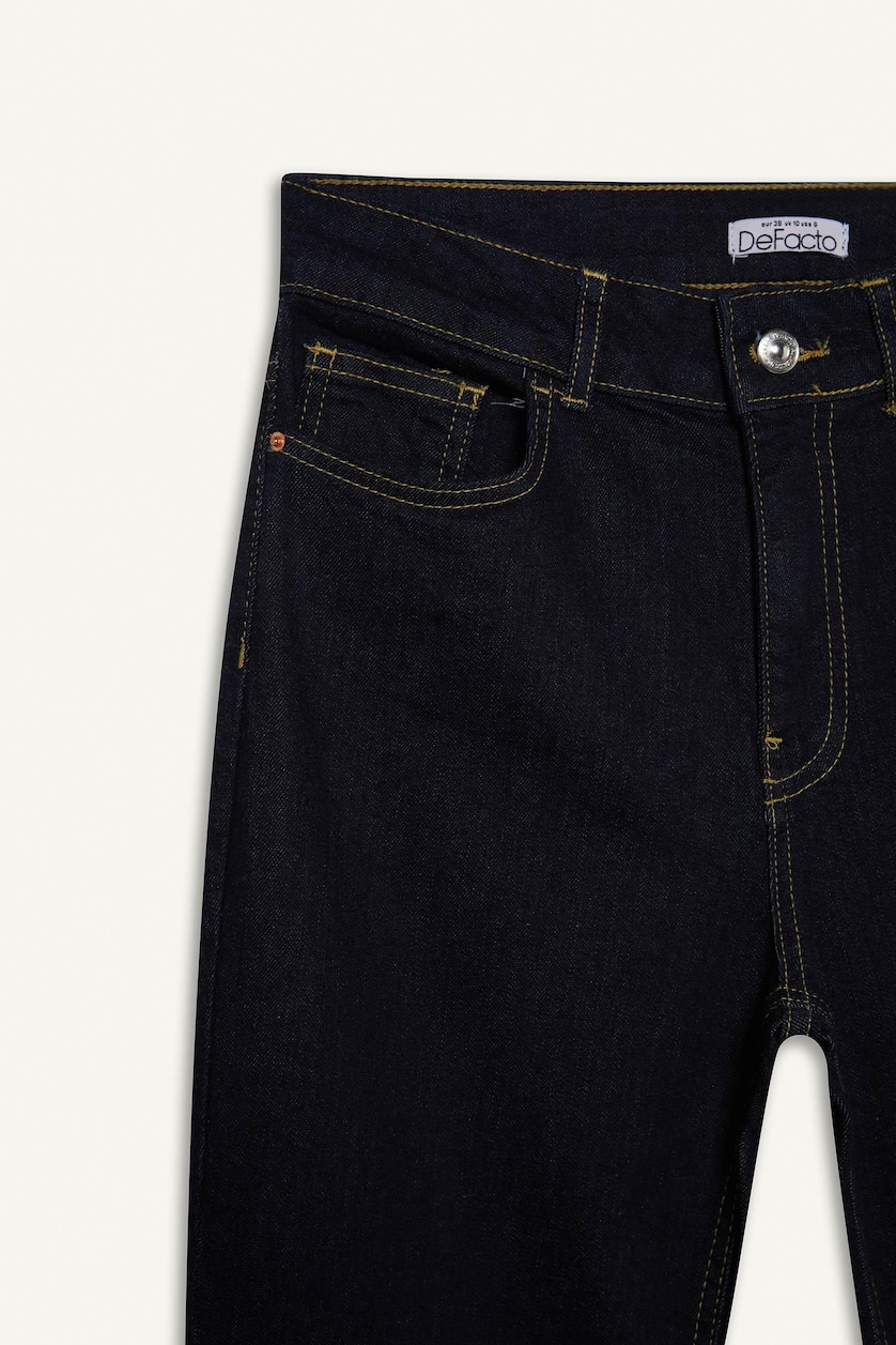 Kadın Mavi Siyah Flare Fit Orta Bel Jean