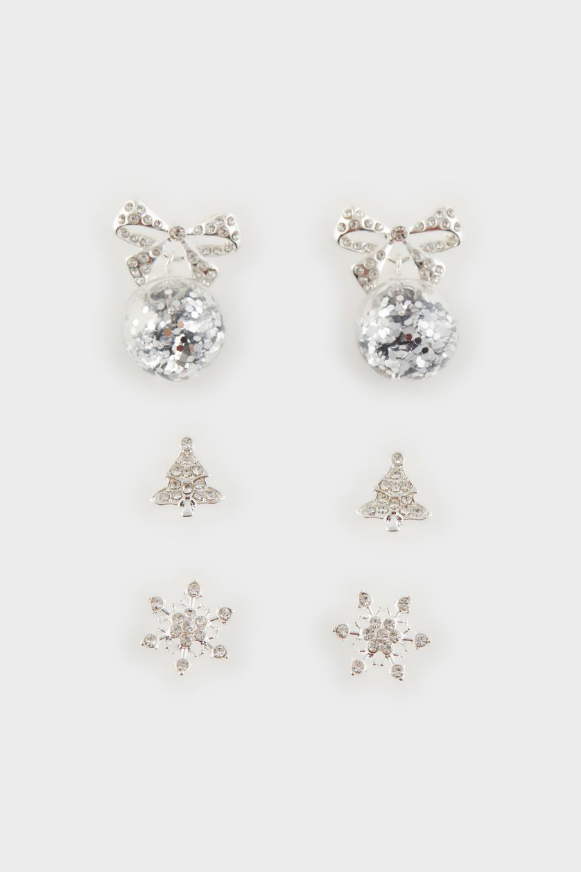 FEMME Gümüş Lot de 3 Boucles d’oreilles argentées thème Noël pour femme