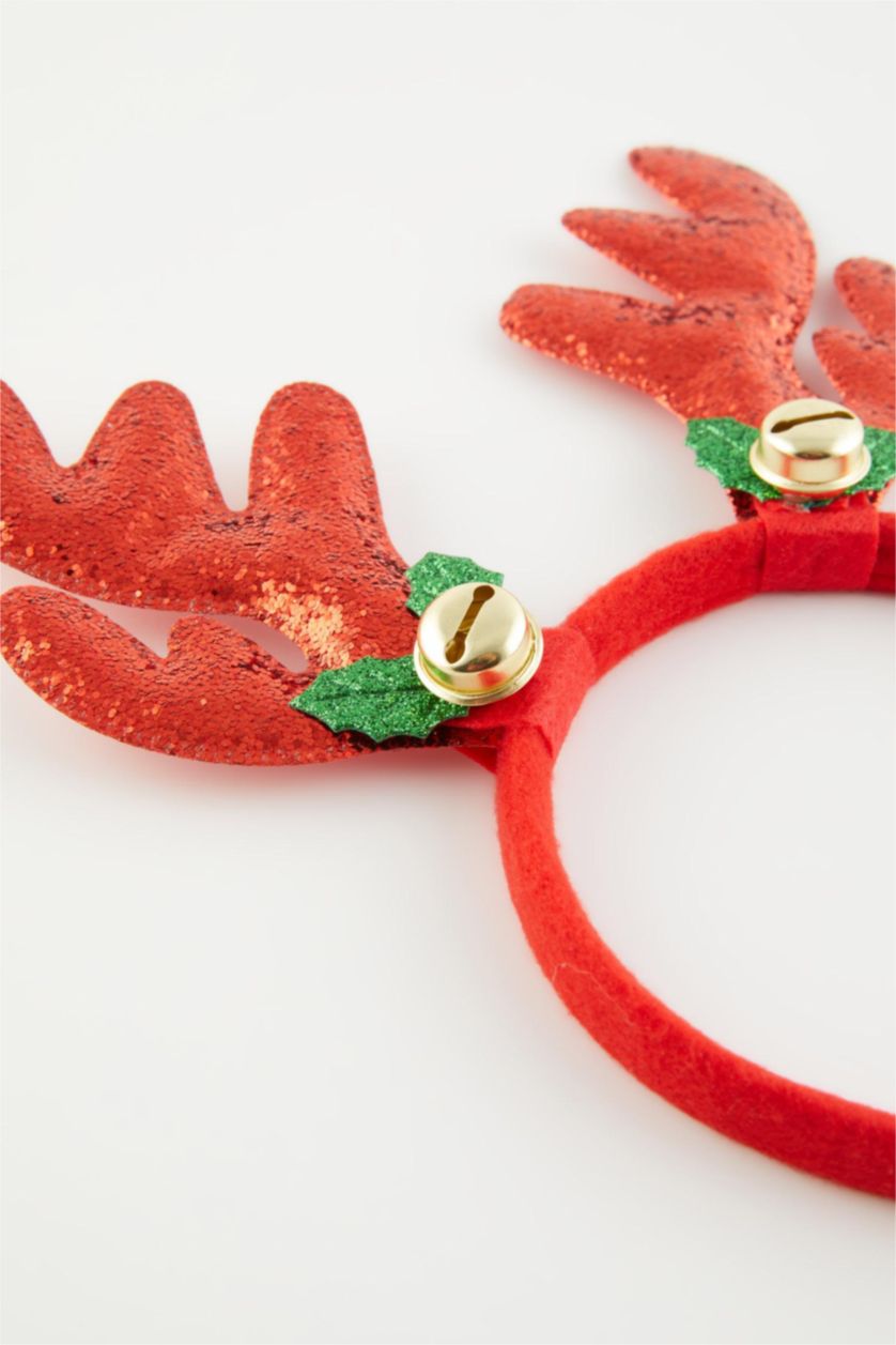 Kadın Kırmızı Yılbaşı Temalı Ren Geyiği Figürlü Taç