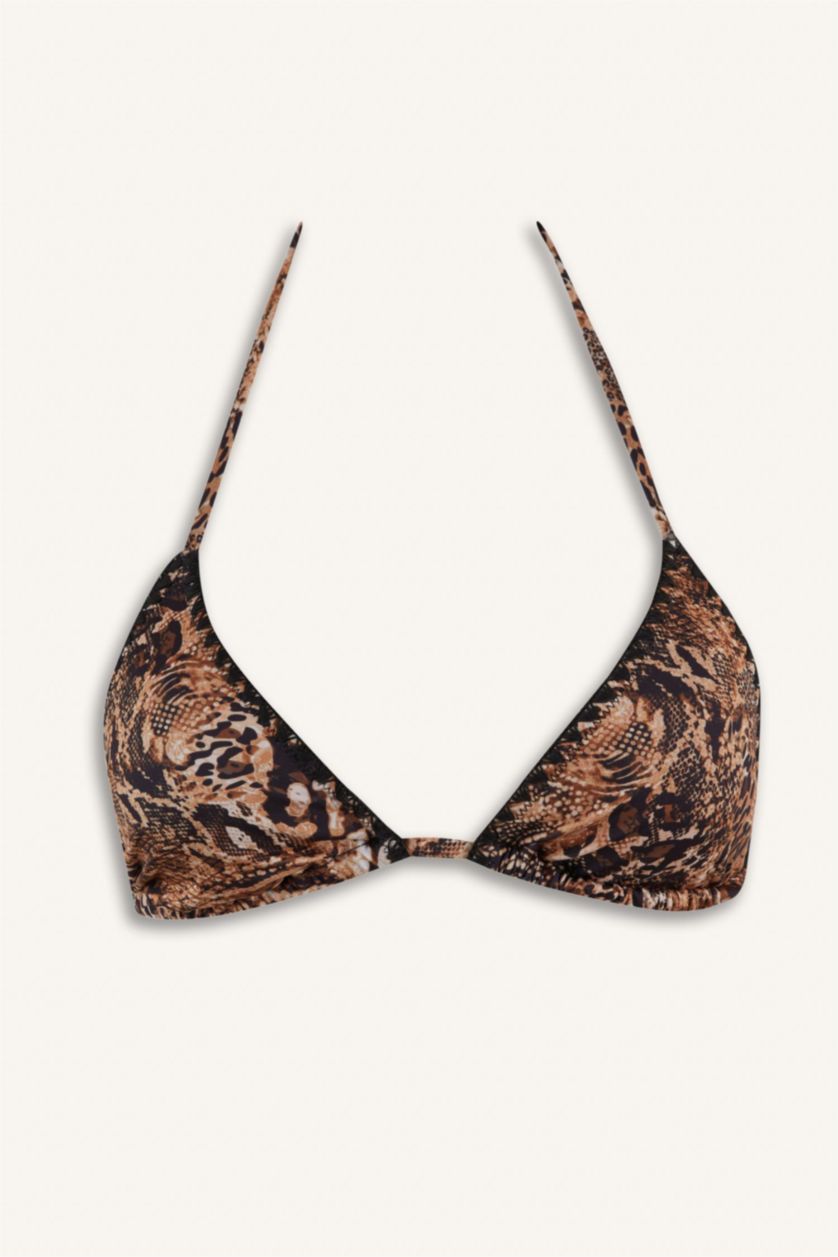 WOMAN Black Fall in Love Regular Fit Leopard Patterned Triangle Bikini Top