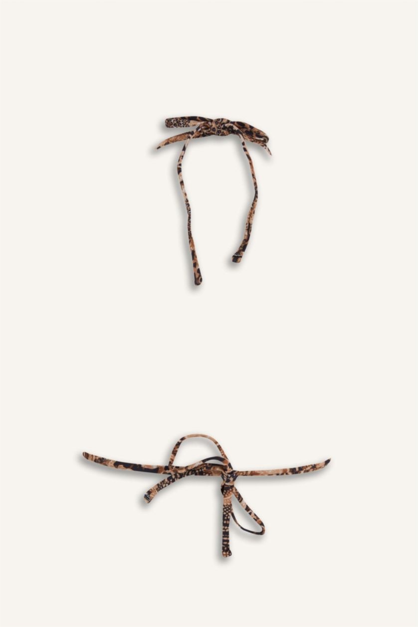 WOMAN Black Fall in Love Regular Fit Leopard Patterned Triangle Bikini Top