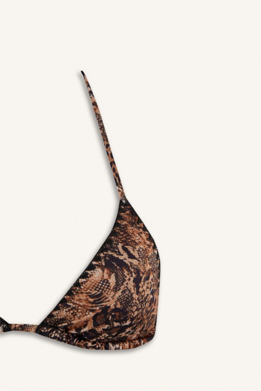 WOMAN Black Fall in Love Regular Fit Leopard Patterned Triangle Bikini Top