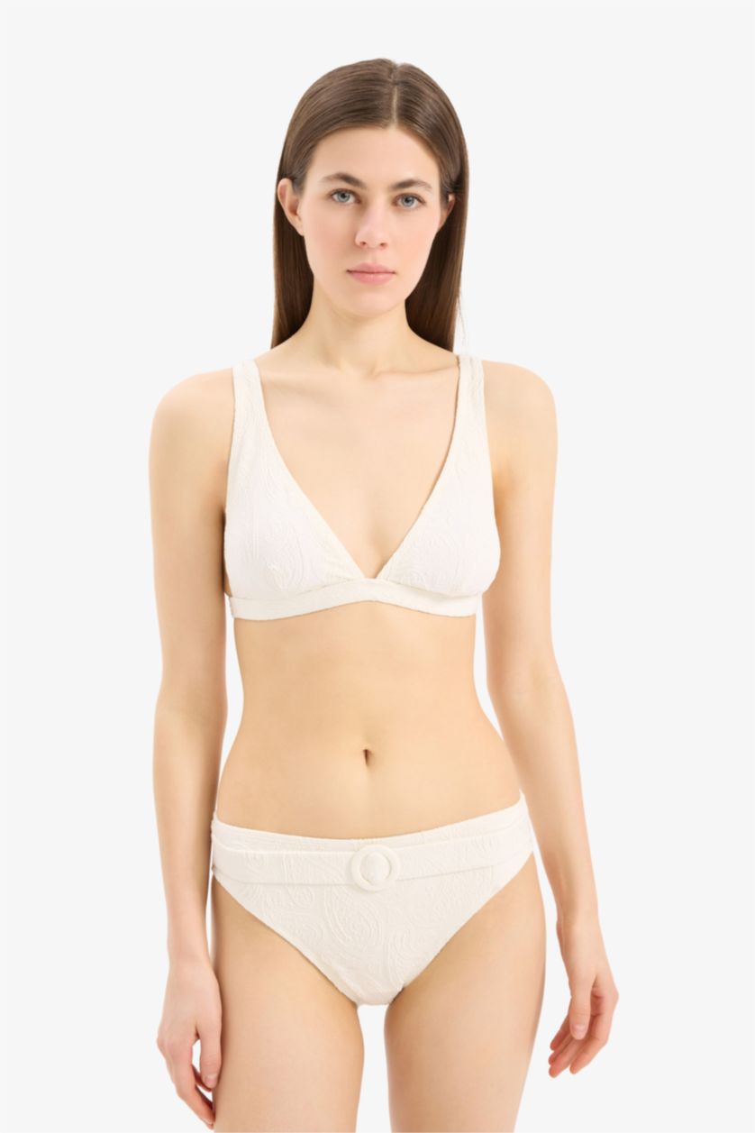 Kadın Kırık Beyaz Regular Fit Brode Bikini Altı