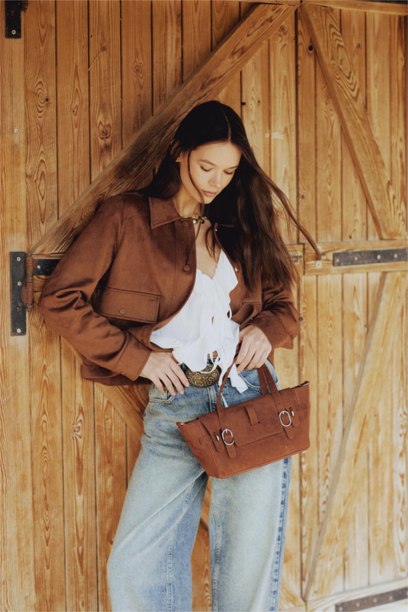 Woman Tan Woman Suede Shoulder Bag