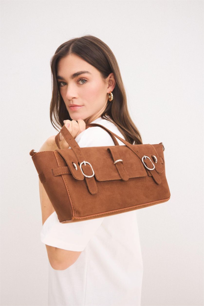 Woman Tan Woman Suede Shoulder Bag