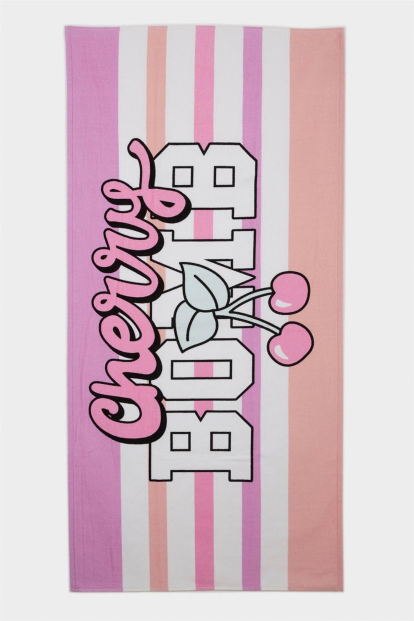 Girls & Teens Pink منشفة بحر بناتي قطن مخطط