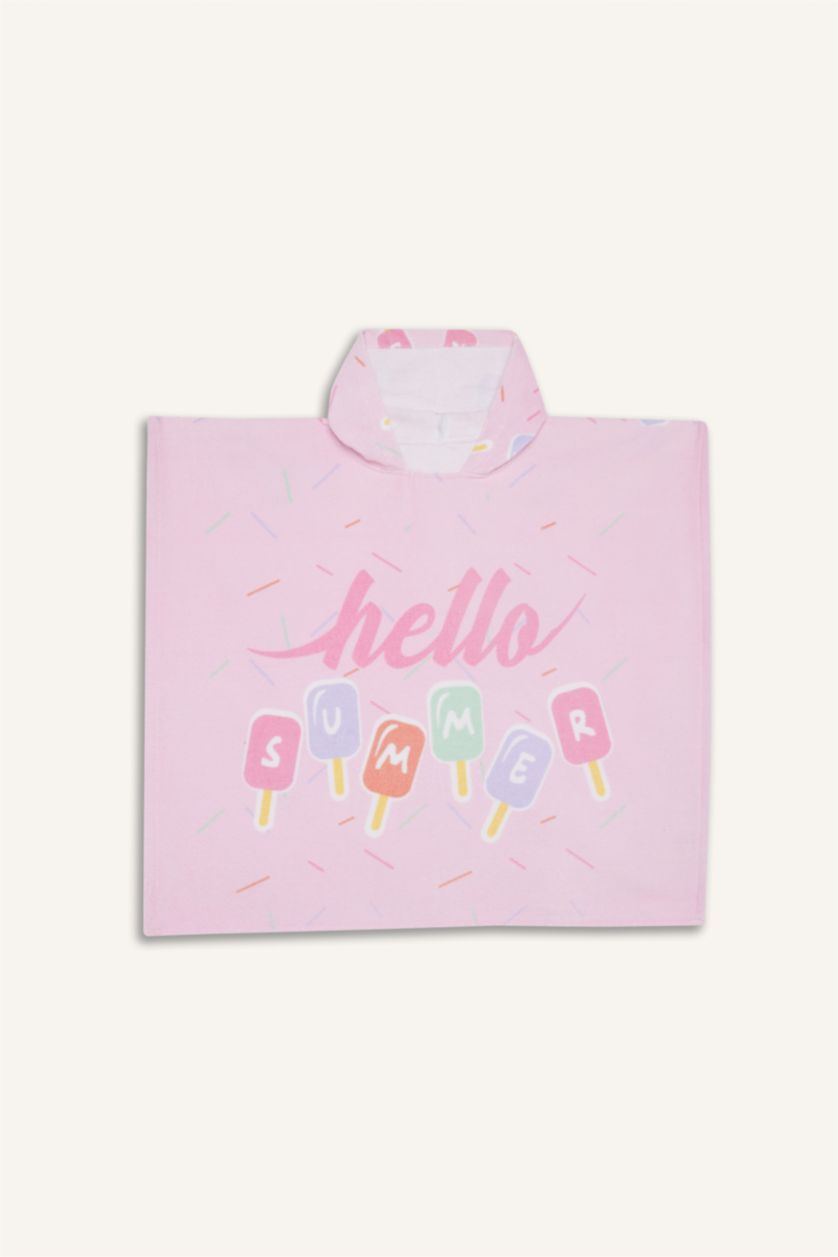 Girls & Teens Pink Girl Patterned Cotton Poncho Towel