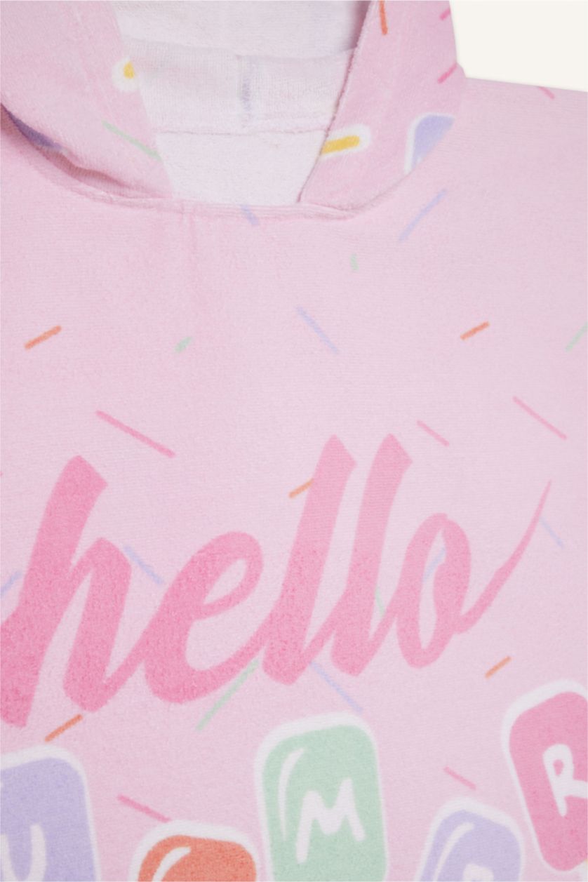Girls & Teens Pink Girl Patterned Cotton Poncho Towel