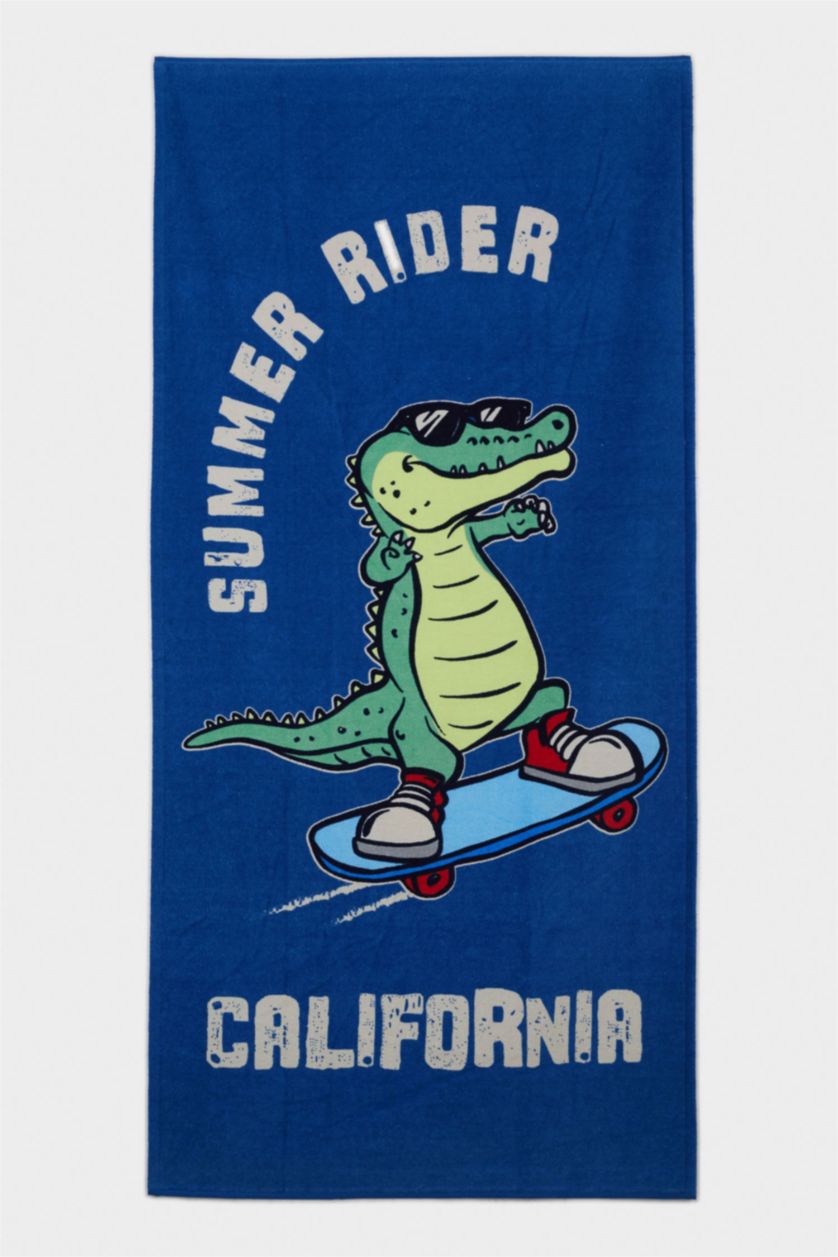 Erkek Çocuk - Genç Erkek Lacivert Baskılı Plaj Havlusu Erkek Çocuk