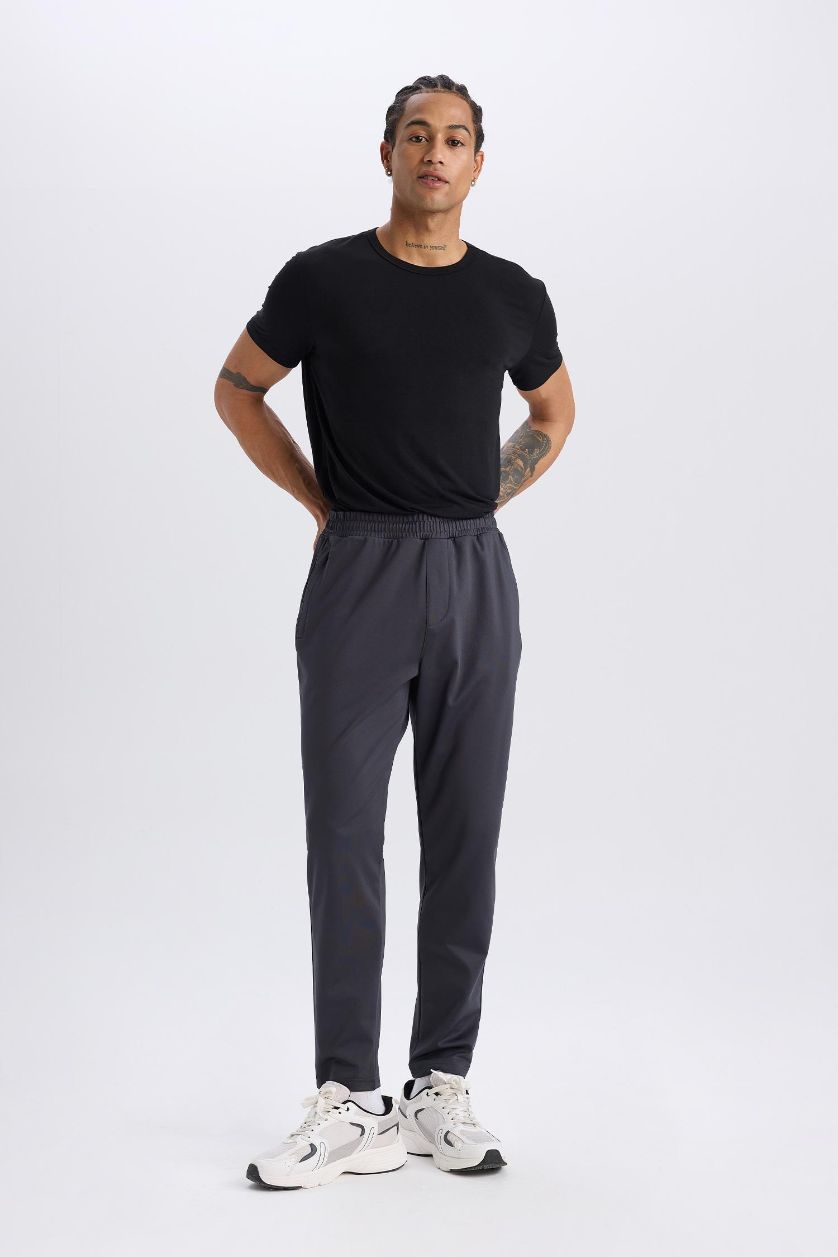 Erkek Antrasit Sporcu Jogger Eşofman Altı Slim Fit Dar Kesim Standart Paça Skuba Dalgıç Kumaş Beli Lastikli Düz Paça