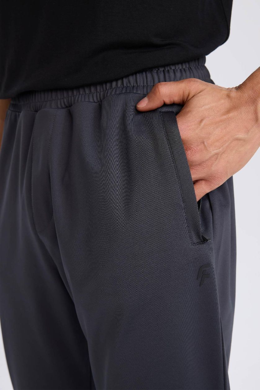 Erkek Antrasit Sporcu Jogger Eşofman Altı Slim Fit Dar Kesim Standart Paça Skuba Dalgıç Kumaş Beli Lastikli Düz Paça