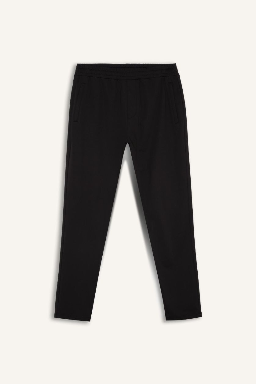 Erkek Siyah Sporcu Jogger Eşofman Altı Slim Fit Dar Kesim Standart Paça Skuba Dalgıç Kumaş Beli Lastikli Düz Paça