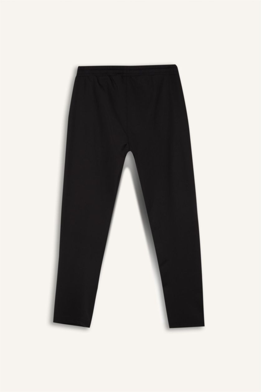 Erkek Siyah Sporcu Jogger Eşofman Altı Slim Fit Dar Kesim Standart Paça Skuba Dalgıç Kumaş Beli Lastikli Düz Paça
