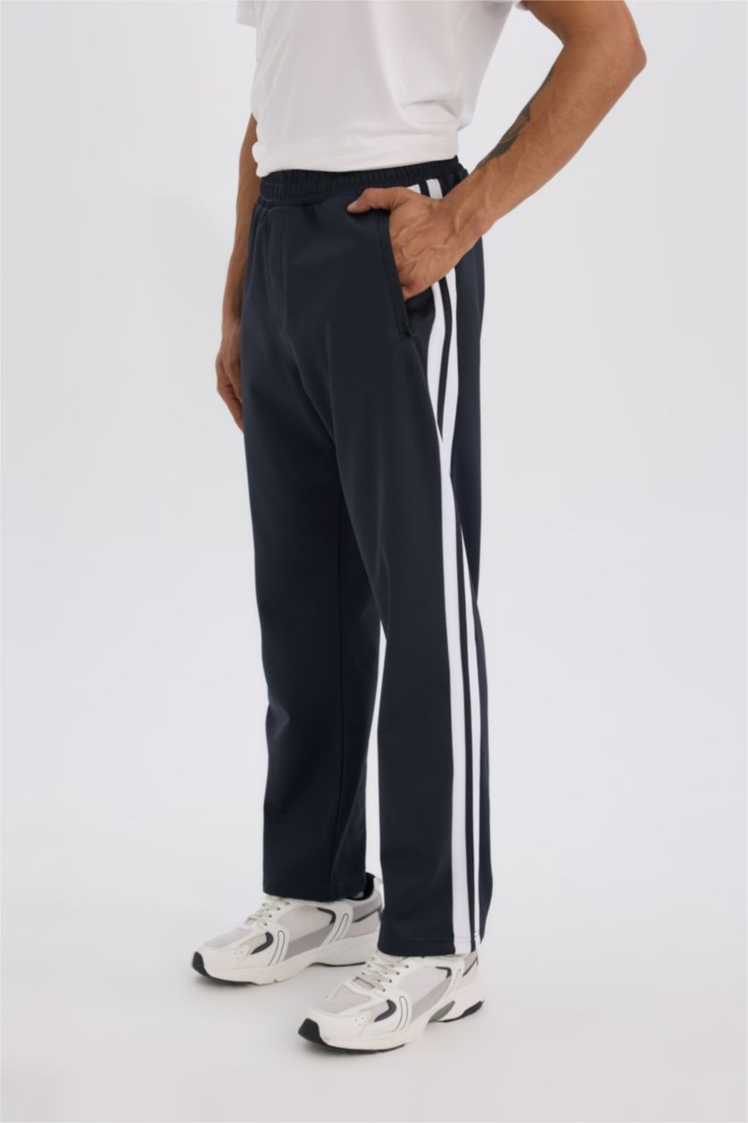 Erkek Siyah Sporcu Jogger Eşofman Altı Standart Fit Standart Paça Skuba Dalgıç Kumaş Beli Lastikli Düz Paça