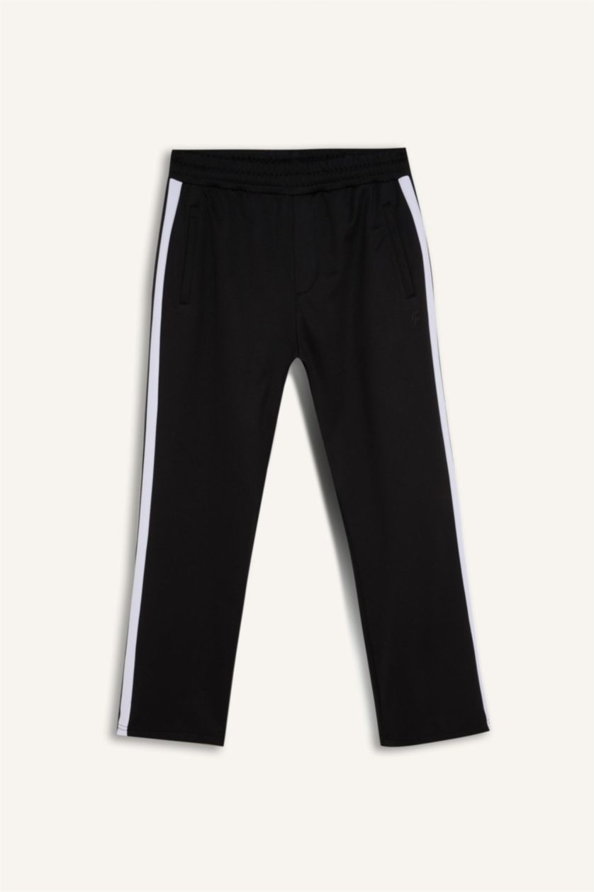 Erkek Siyah Sporcu Jogger Eşofman Altı Standart Fit Standart Paça Skuba Dalgıç Kumaş Beli Lastikli Düz Paça