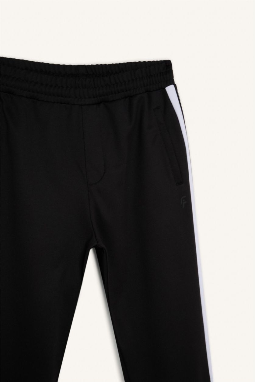 Erkek Siyah Sporcu Jogger Eşofman Altı Standart Fit Standart Paça Skuba Dalgıç Kumaş Beli Lastikli Düz Paça