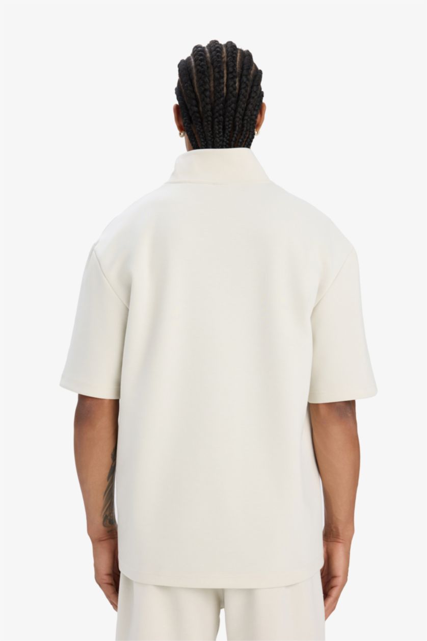 Erkek Taş Standart Fit Dik Yaka Fermuarlı Sporcu Kısa Kollu Skuba Dalgıç Kumaş Tişört