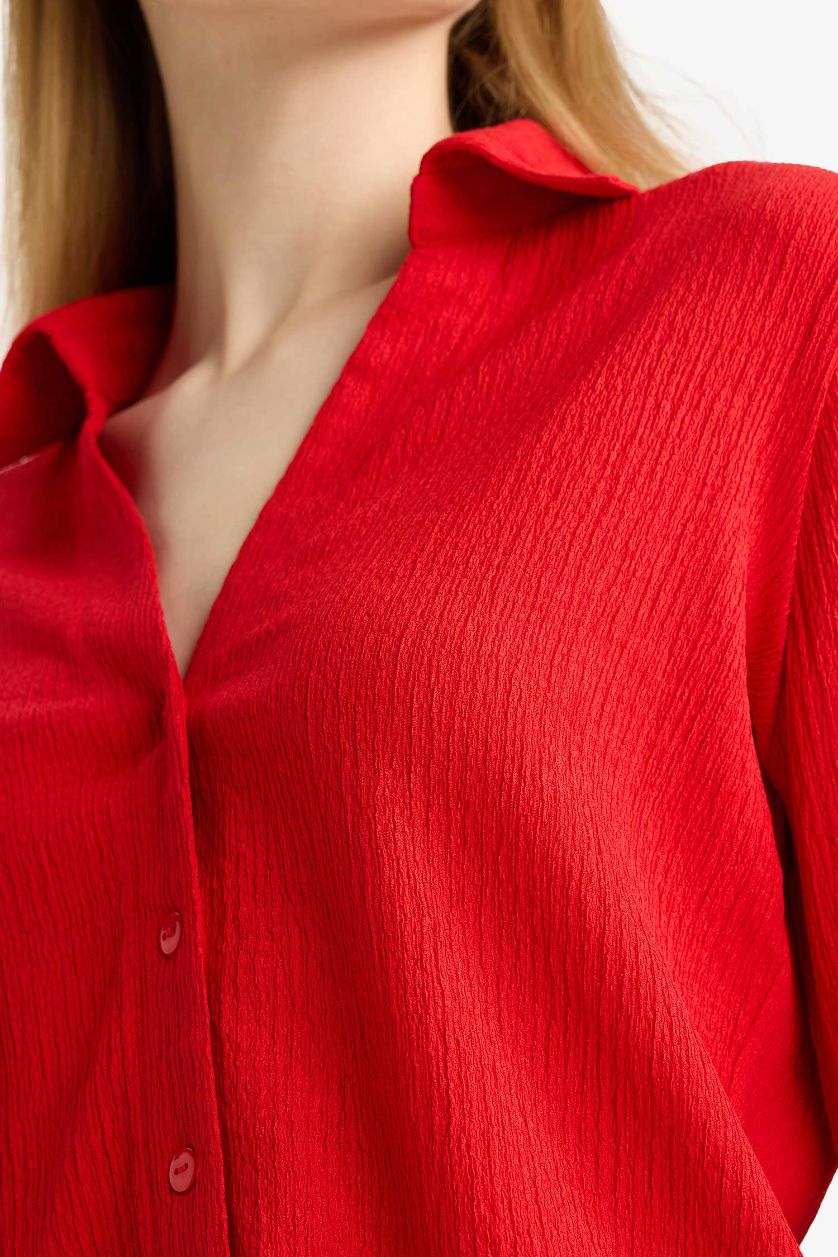 WOMAN Red Slim Fit Shirt Collar Long Sleeve Shirt