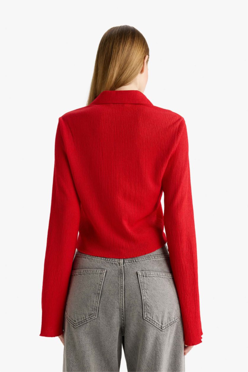 WOMAN Red Slim Fit Shirt Collar Long Sleeve Shirt