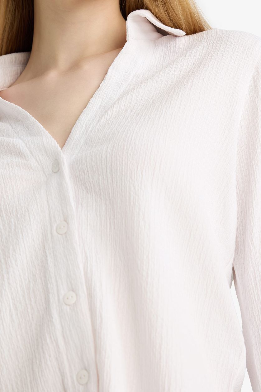 WOMAN White Fitted Shirt Collar Crepe Long Sleeve Shirt