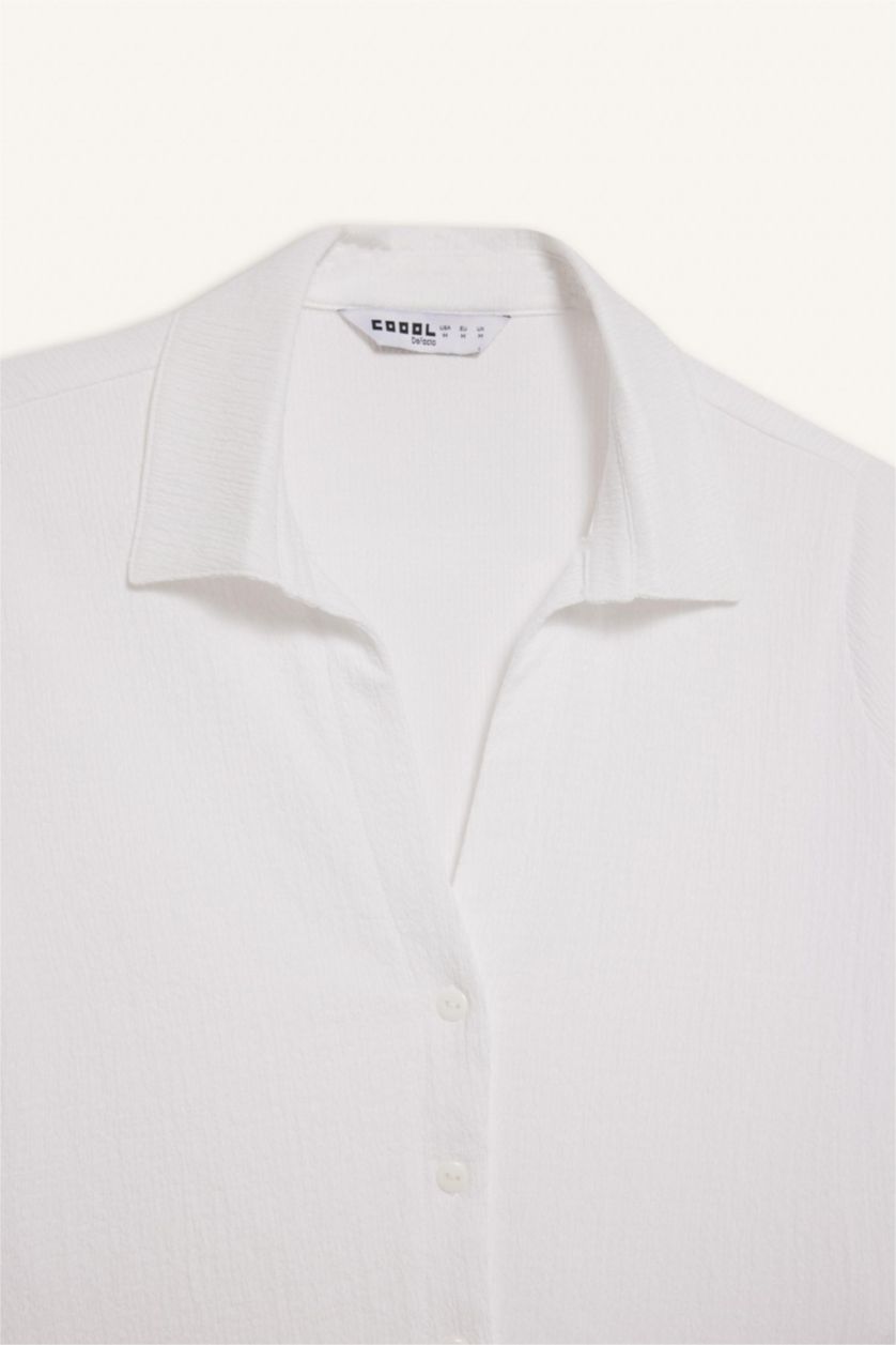 حريمي اوف وايت قميص نص كم سليم فيت بياقة قميص