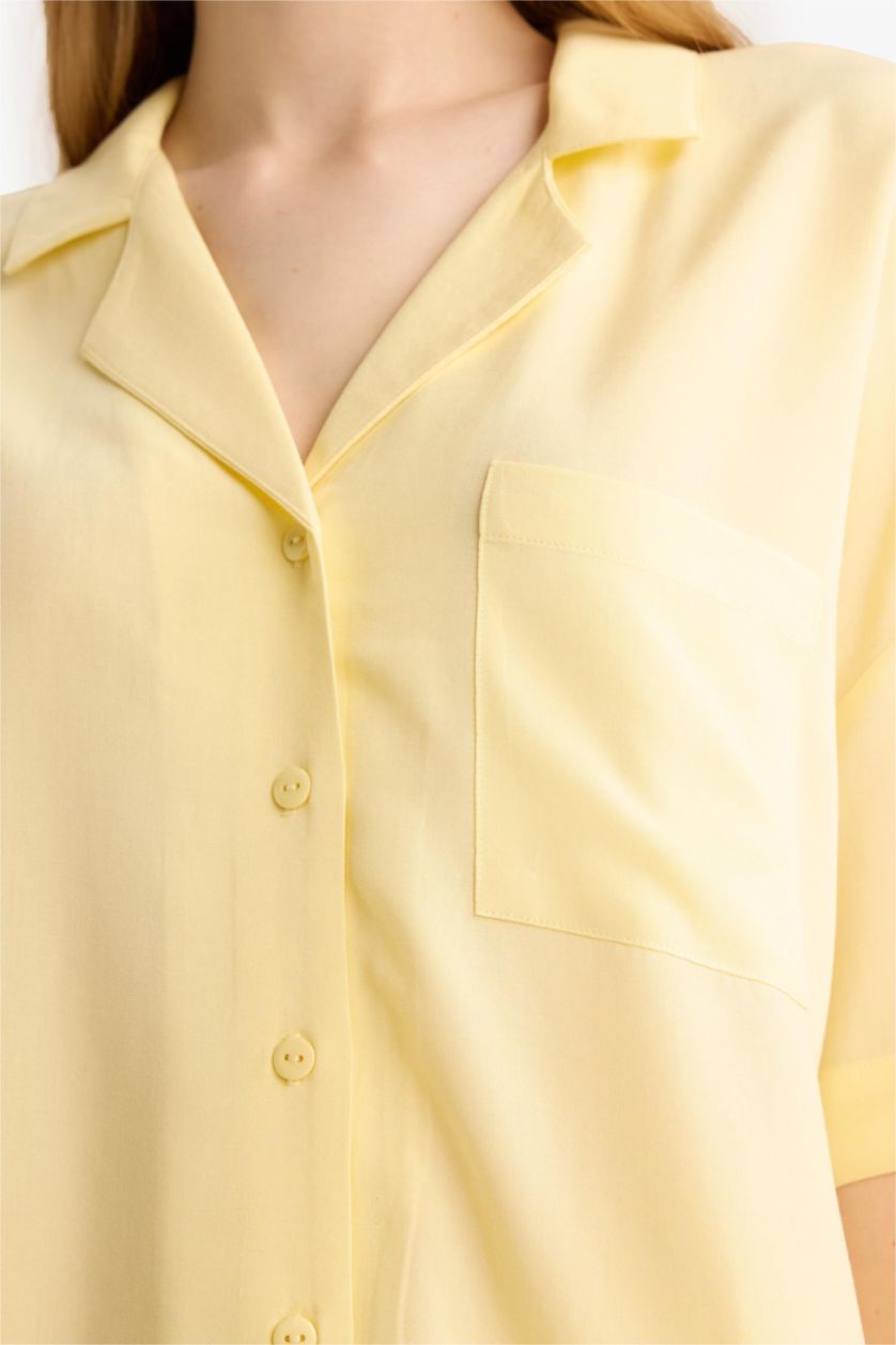 WOMAN Light Yellow Crop Short Sleeve Shirt