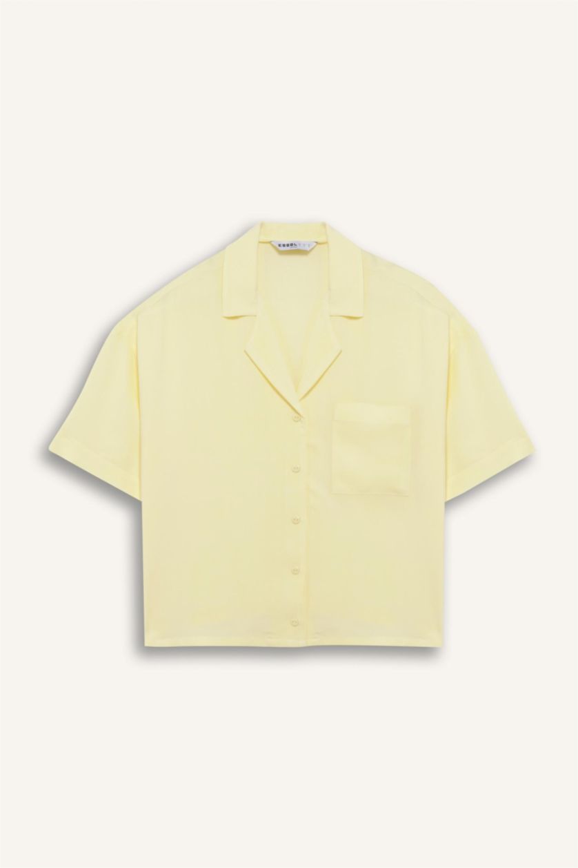 WOMAN Light Yellow Crop Short Sleeve Shirt