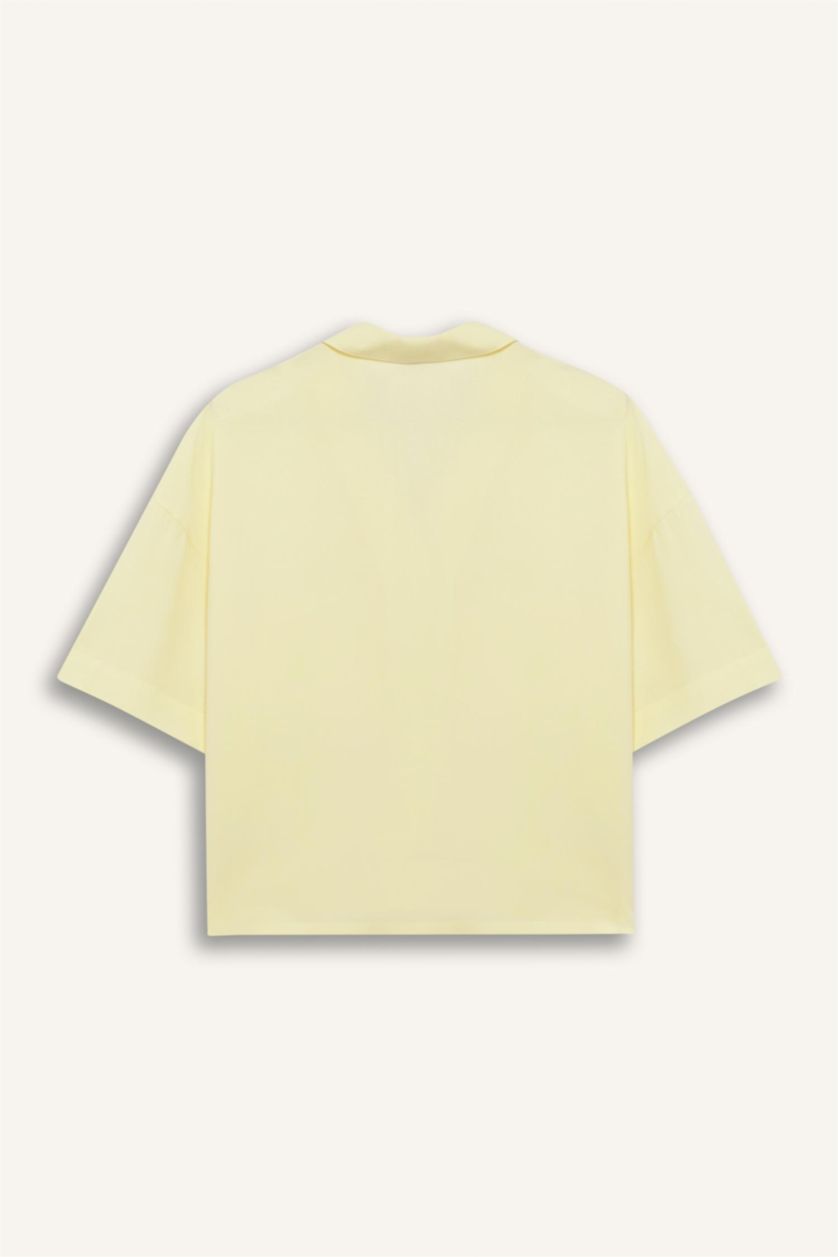 WOMAN Light Yellow Crop Short Sleeve Shirt