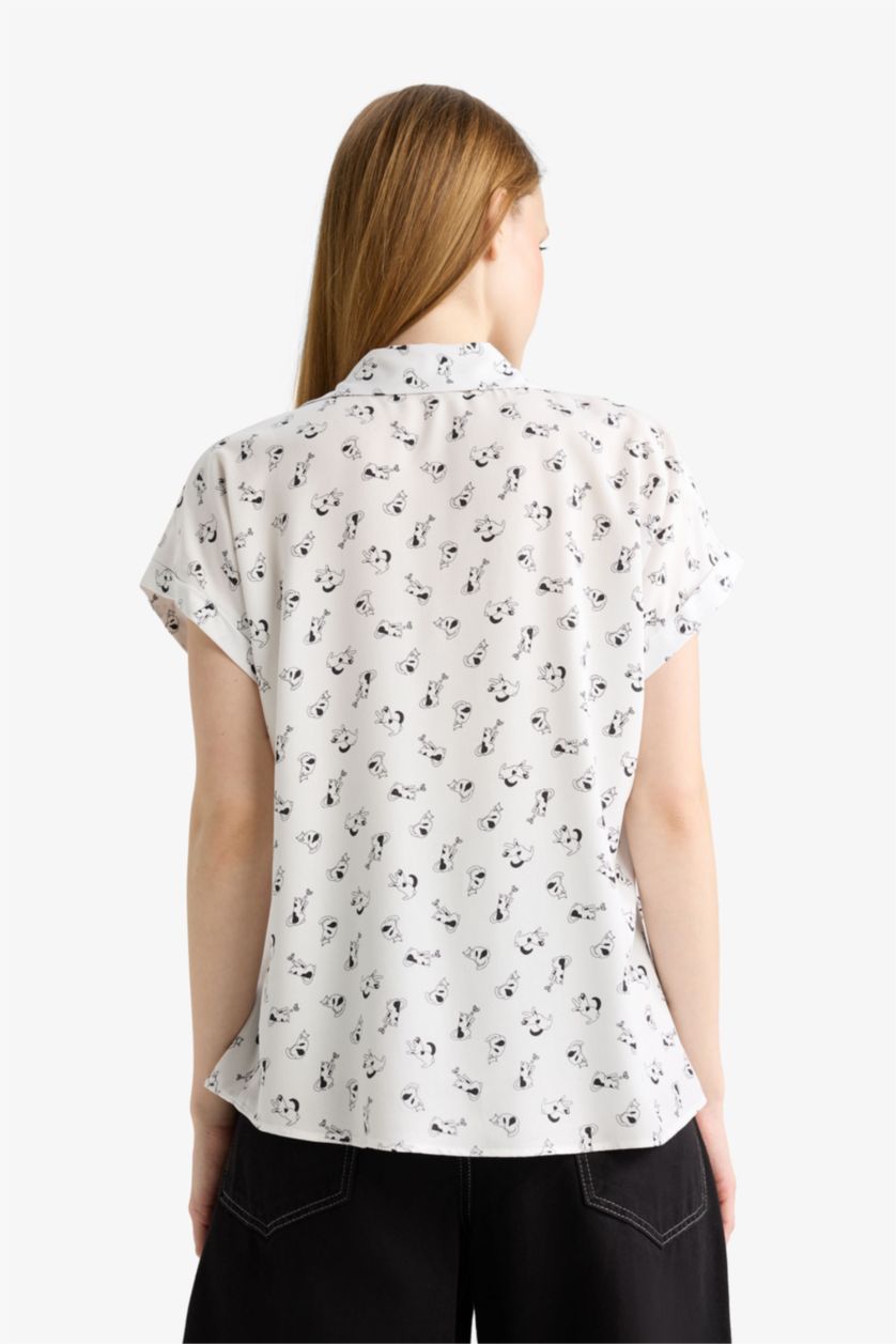 WOMAN White Regular Fit Shirt Collar Viscose Short Sleeve Shirt