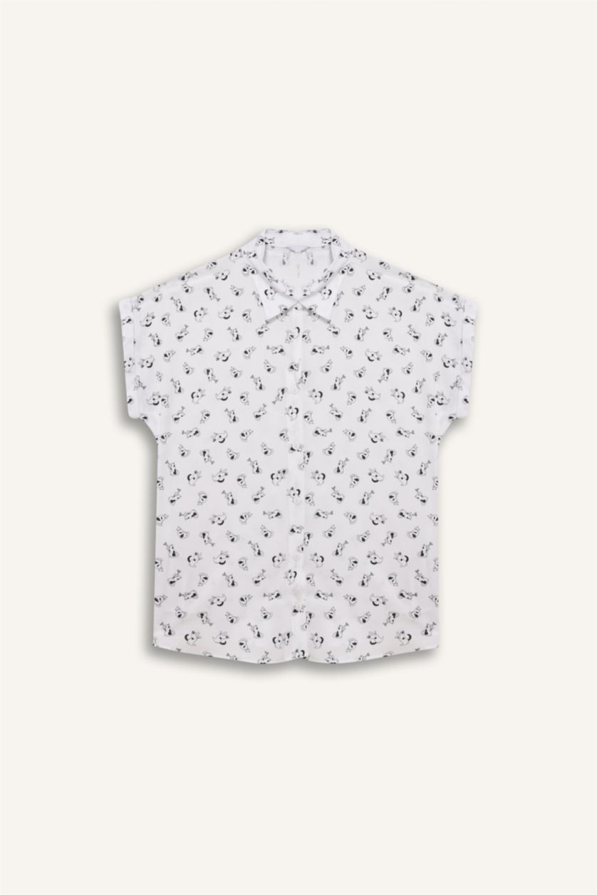 WOMAN White Regular Fit Shirt Collar Viscose Short Sleeve Shirt