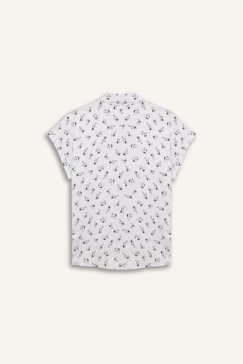 WOMAN White Regular Fit Shirt Collar Viscose Short Sleeve Shirt