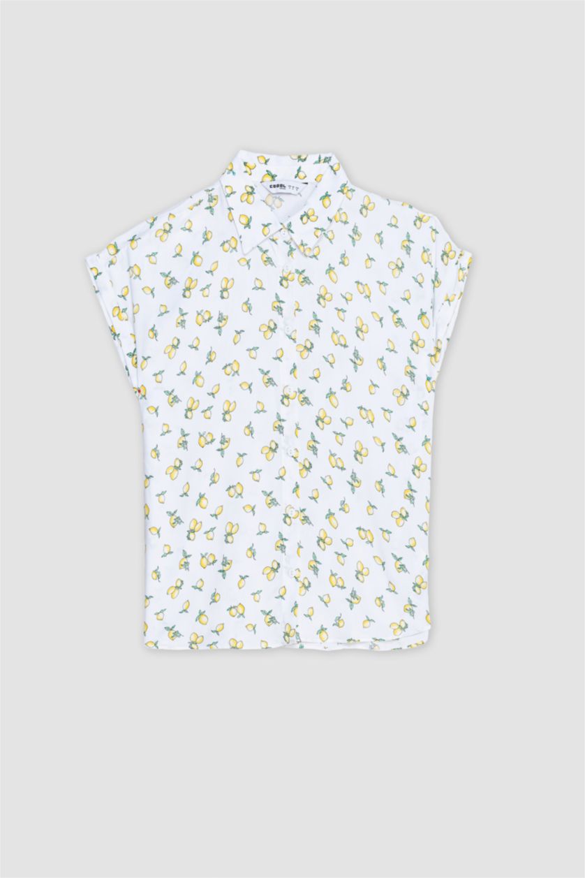 حريمي أصفر قميص نص كم اصفر فيسكوز قصة عادية