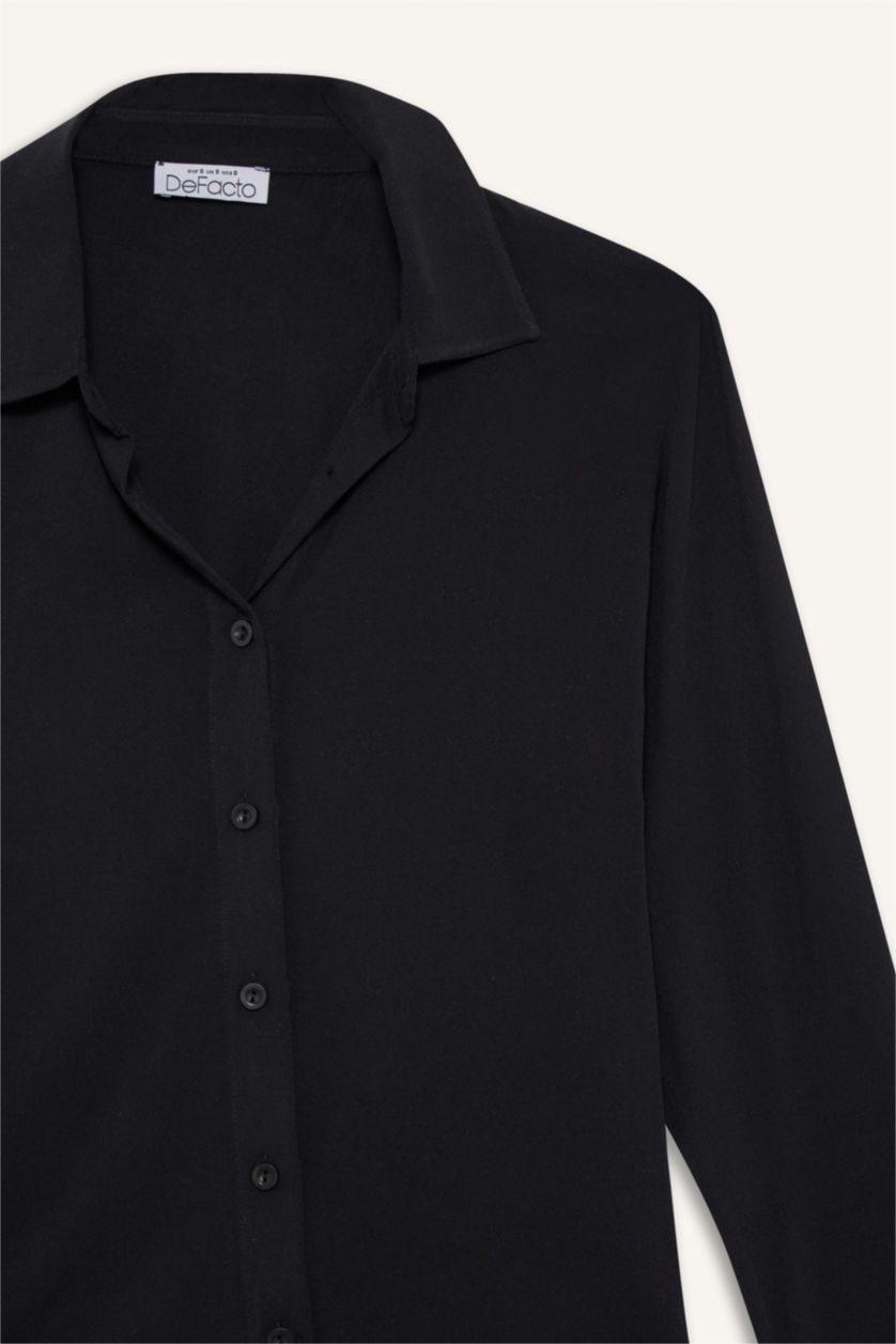 WOMAN Black Regular Fit Shirt Collar Long Sleeve Shirt