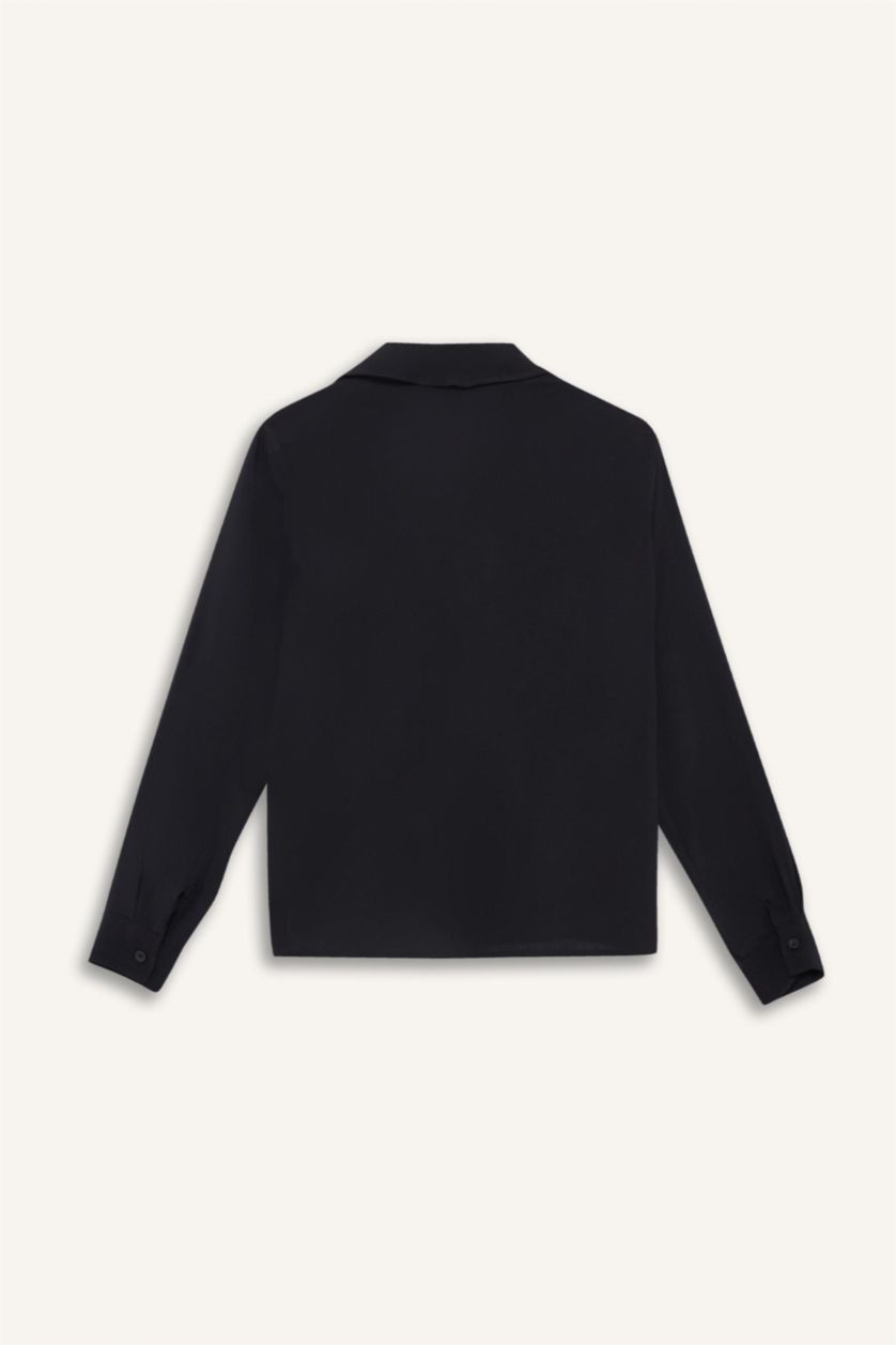 WOMAN Black Regular Fit Shirt Collar Long Sleeve Shirt