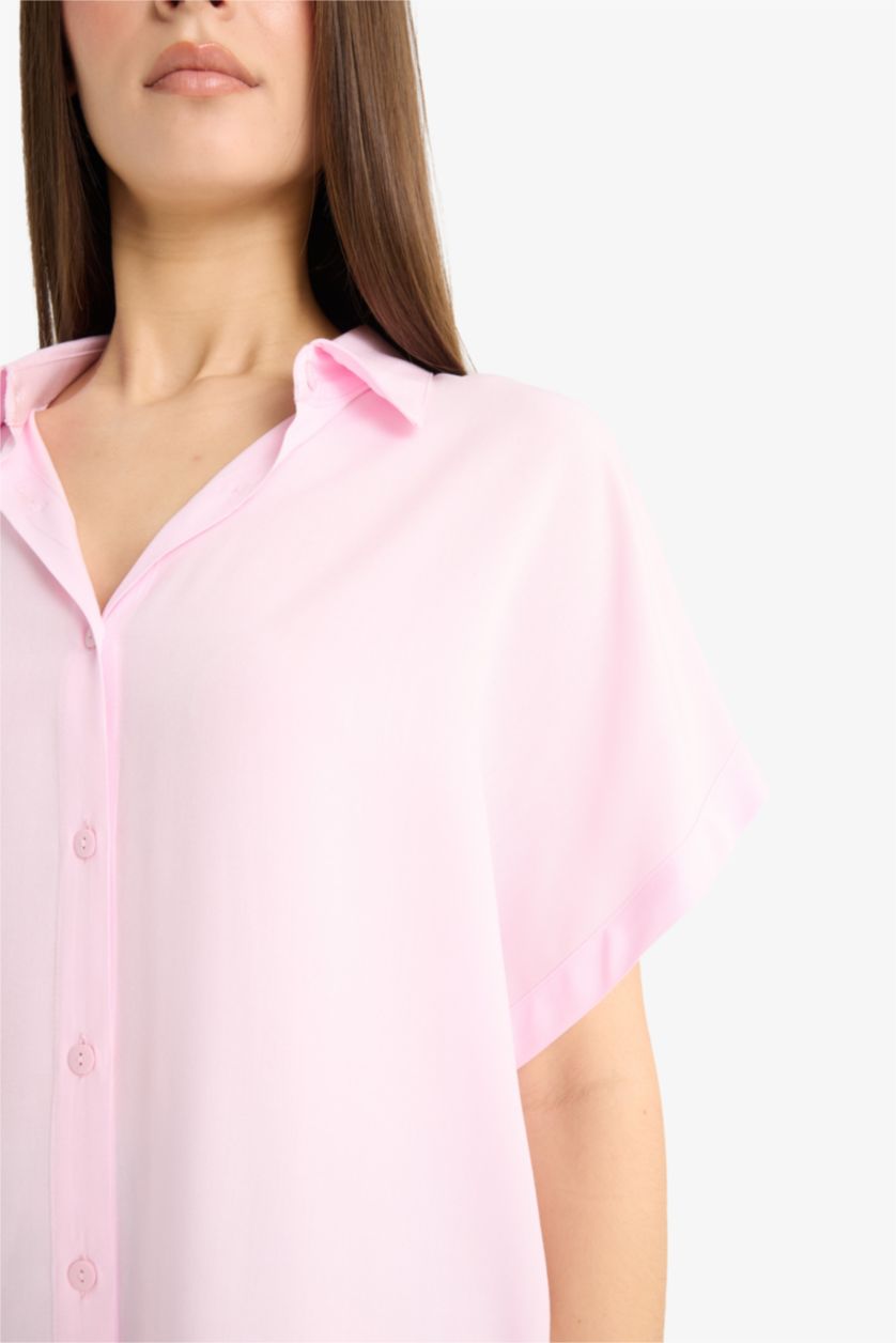 WOMAN Pink Regular Fit Viscose Short Sleeve Shirt
