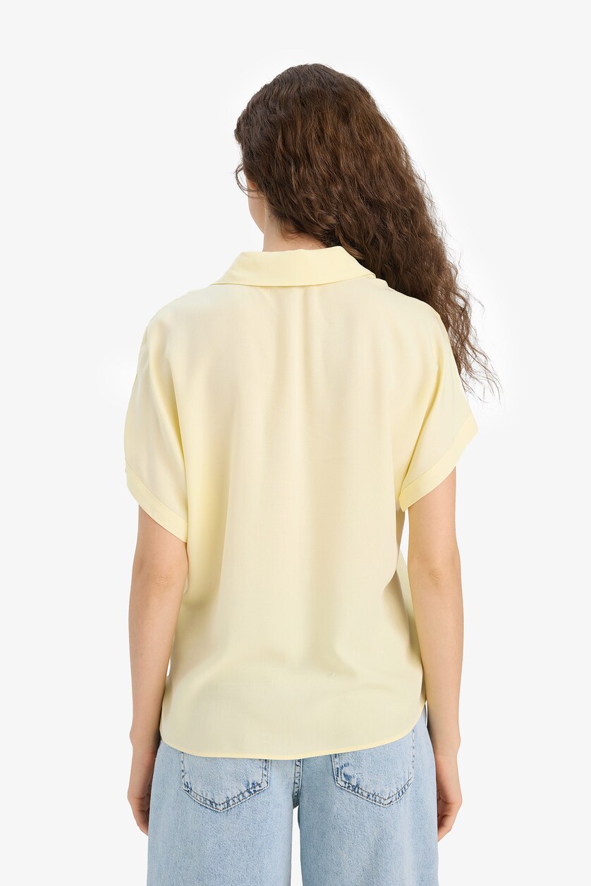 WOMAN Light Yellow Regular Fit Viscose Short Sleeve Shirt